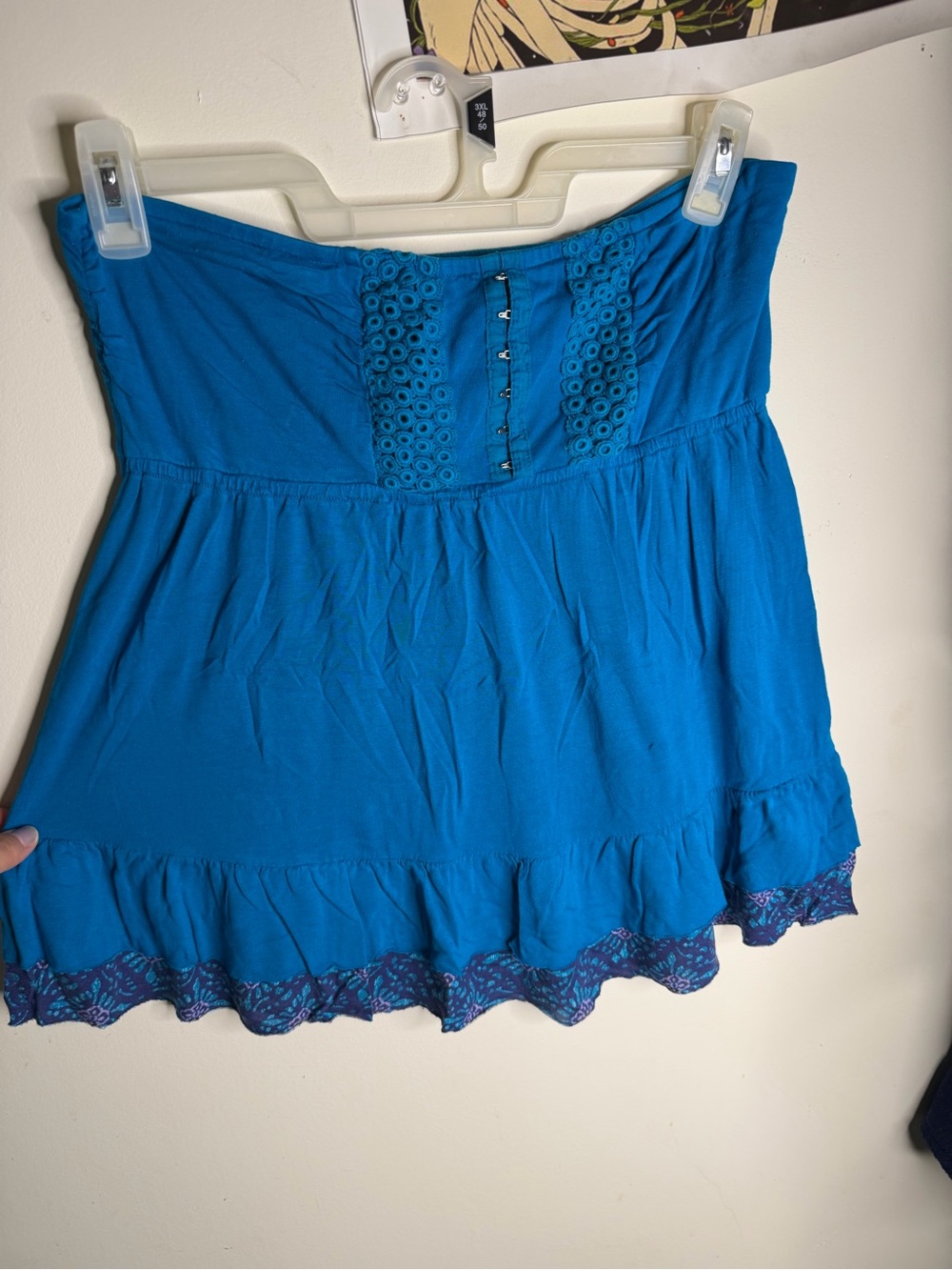 Decree Blue Strapless Crochet-Accent Camisole